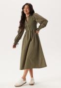 BUBBLEROOM V-neck Cotton Smock Dress Khaki green XL