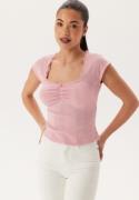 BUBBLEROOM Short Sleeve Pointelle Top Light pink M