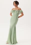 Goddiva Frilly Chiffon Off Shoulder Maxi Dress Sage Green L (UK14)