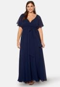 Goddiva Curve Flutter Sleeve Chiffon Maxi Curve Dress Navy 46 (UK18)