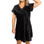 Lady Avenue Pure Silk Nightgown With Lace Svart silke X-Large Dam