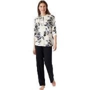 Schiesser Contemporary Nightwear Pyjama Interlock Svart/Vit 42 Dam