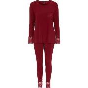 Damella Viscose Plain Pyjamas Set Vinröd viskos Medium Dam