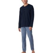 Schiesser Long Fine Interlock Collar Pyjamas Marin/Blå bomull 56 Herr