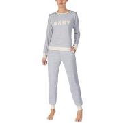 DKNY New Signature Long Sleeve Top and Jogger PJ Grå Medium Dam