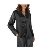 Lady Avenue Satin Pyjama With Long Sleeves Svart silke Large Dam