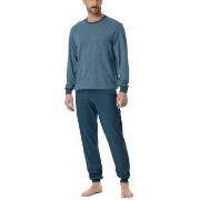 Schiesser Comfort Essentials Pyjama With Cuff Blå/Blå bomull 52 Herr