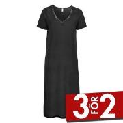 Damella Silk Short Sleeve Nightdress Svart silke Large Dam