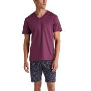 Calida Relax Streamline V-neck Short Pyjama Vinröd bomull Large Herr