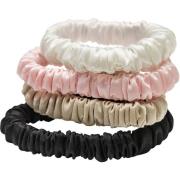 Lenoites Mulberry Silk Skinny Scrunchies White/Pink/Beige/Black - 4 pc...