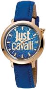 Just Cavalli Damklocka JC1L007L0035 Logo Blå/Läder Ø34 mm