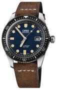 Oris Herrklocka 01 733 7720 4055-07 5 21 02 Diving Blå/Läder Ø42 mm