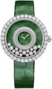 Chopard Damklocka 204445-1009 Happy Diamonds Grön/Läder Ø37.7 mm