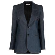 Saint Laurent Blå Bomull Denim Blazer Blue, Dam