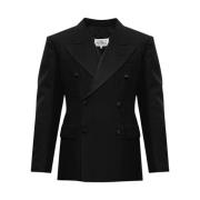 Maison Margiela Svart dubbelknäppt blazer i ullblandning Black, Herr