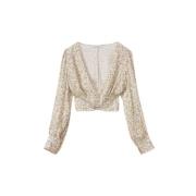 Mar De Margaritas Elegant V-ringad Blus Beige, Dam