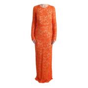 Dolce & Gabbana Pre-owned Orange Floral Ricamo Sheath Long Dress Orang...