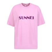 Sunnei Lila bomull T-shirt med broderad logotyp Purple, Dam