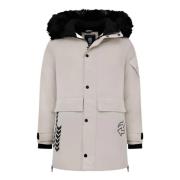 Enos Herr Parka Jacka - Fuskpälskrage Beige, Herr