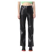 Msgm Leather Trousers Black, Dam