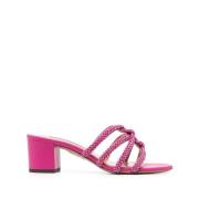 Aquazzura Kristalldekorerade lädermules Pink, Dam