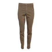 2-Biz Slim-Fit Byxor med Hög Midja och Knappdetaljer Brown, Dam