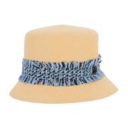 Maison Michel Blå Brisa Tweed Hatt med Monogram Beige, Dam