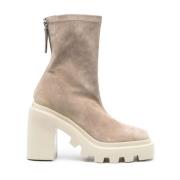 Vic Matié Fyrkantig-Tå Mocka Ankelboots Beige, Dam