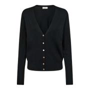 Freequent Feminin Cardigan med V-Hals och Guldknappar Black, Dam