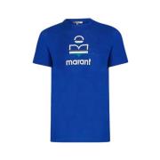 Isabel Marant Kontrasterande Monogram Logo Linne T-Shirt Blue, Herr
