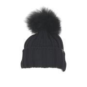 Woolrich Ullblandad Ribbstickad Vintermössa med Cashmere Pom Pom Black...