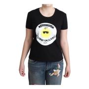 Moschino T-shirt med Sunny Milano Print Black, Dam
