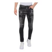 Local Fanatic Färgstänk Förstör Jeans Herr Slim Fit -1084 Black, Herr