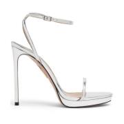 Aquazzura Silver Metallic Höga Klack Sandaler Gray, Dam