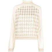 Balmain Lyxig Houndstooth Sweater Beige, Dam