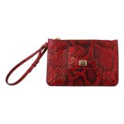 Dolce & Gabbana Underbar Röd Läderclutch med Guld Detaljer Red, Dam