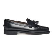 Sebago Svart läder moc toe loafer med tofsar Black, Herr