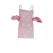 Jacquemus Rosa Satin Viskos Miniklänning Pink, Dam