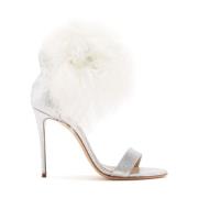 Casadei Extravagant Aria Sandal med Fluffig Päls Spänne White, Dam