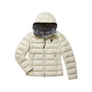 Blauer Quiltad Nylon Pufferjacka med Huva Beige, Dam