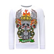 True Rise Herr Sweatshirt Skull Head - 3662 White, Herr