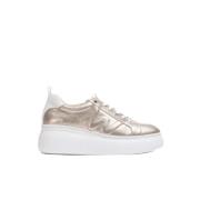 Wonders Guld Läder Plattform Sneaker med Präglad Bokstavsdetalj Gray, ...