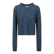 Maison Margiela V-neck Knitwear Blue, Dam