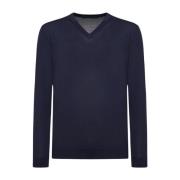 Kiton Marinbl? Ull V-Hals Tröja Blue, Herr