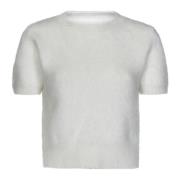 Maison Margiela Vit Ribbstickad Crewneck Sweater White, Dam