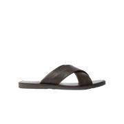 Scarosso Adriano Sliders - Handgjorda italienska lädersandaler Brown, ...