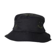 PS By Paul Smith Glad Bucket Hat, Svart Bomull med Broderat Mönster Bl...