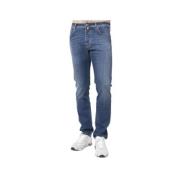 Jacob Cohën Slim Fit Tvättade Blå Jeans med Gula Sömmar Blue, Herr