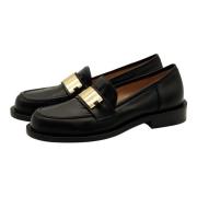 Pomme D'or Svart läderloafer med guldspänne Black, Dam