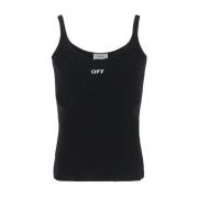 Off White Sleeveless Tops Black, Dam